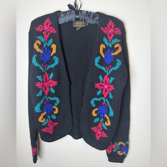 Eddie Bauer Sweaters - Vintage Eddie Bauer Wool Cardigan Floral Sweater